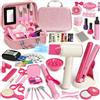 Tacobear Set di Salone Finta Trucchi Bambina Simulazione Parrucchiere con Asciugacapelli Ferro Arricciacapelli Trousse Trucchi Specchiera Trucco Valigetta Gioco Regalo per Ragazze 3 4 5 6 7 8 anni