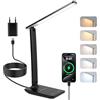 Carehabi Lampada da scrivania a LED, dimmerabile, lampada da tavolo a LED con 5 colori e 5 livelli di luminosità, lampada da lettura con porta di ricarica USB, controllo touch per bambini, camera da letto