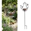 Relaxdays Abbeveratoio a teiera per Uccelli, 86×27×13 cm, ghisa, con picchetto, Ciotole Acqua e Cibo, Marrone