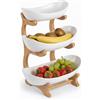 Relaxdays Alzata per Frutta in bambù, 3 Livelli, HLP 34x25x10 cm, Naturale/Bianco
