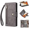 Jeelar ESONG Cover per Xiaomi Redmi note 13 Pro 5G,Custodia Portafoglio a Libro in Pelle PU,Antiurto Protezione Flip Wallet Case con Staffa,Slot per Schede,Magneticachiusa,Cerniera,Cordino-grigio
