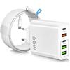 P37 Caricatore multiplo 65 W + Cavo di Ricarica Rapida USB Type-C Adattatore 5 porte USB-C PD20 W, QC3.0, Compatibile con tutti i cellulari, tra cui Galaxy, iPhones, Huawei, Realme, Oppo