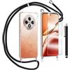 TTSWJBD Cover per OPPO Reno 12 F/Reno 12 FS 5G e Vetro Temperato Custodia con Cordino Silicone Trasparente Morbida Cover Cellulare Girocollo Collana Necklace Protettiva Bumper Antiurto TPU Case, Nero
