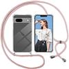 ISOI Cover con Cordino per Google Pixel 7A, Custodia Trasparente con Collana Tracolla Laccio Collo Ultra Sottile Morbido TPU Silicone Antiurto AntiGraffio Antiscivolo Case, Rosa