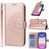 Cavor Cover Compatibile con iPhone 11 con Cordino,Flip Fiori Portafoglio Custodia in Pelle,[4 Slots][Magnetica],Custodia Cover con Laccio Compatibile con iPhone 11 - Oro Rosa