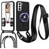 FERLAN Cover con Cordino per Samsung Galaxy S22 Plus Cover Magnetica, Cover in Silicone TPU Morbido Corda Collana Necklace Regolabile Stylish con Catena Ultra Sottile Case, Nero