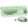 SOLIDEE Combo Tastiera e Mouse Wireless,tastiera macchina da scrivere retro,Tastiera per Computer con Tasti Rotondi 2.4GHz con Tastierino Numerico,Tastiera a 104 Tasti(Americana QWERTY)(Mixed Green)