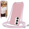 Jrkvniv Cover per Samsung Galaxy S25 5G con Cordino, Morbido TPU Silicone Case con Laccio Tracolla, Regolabile e Rimovibile, Antiurto AntiGraffio Case per Samsung Galaxy S25 5G, Rosa