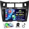 Hikity 4+64G Autoradio Android per Toyota Yaris/Vizi 2005-2011 Wireless Carplay 9''Incell Schermo per Auto Android Auto WiFi Touchscreen Bluetooth5.0 GPS Retrocamera