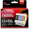 colorfly PGI-530XL PGI530 CLI-531XL Cartucce per stampanti Compatibili con Canon PGI530 CLI531 530 531 530XL 531XL 530XXL 531XXL Cartucce Multipack per Canon PIX MA TS8750 TS8751 (confezione da 6)