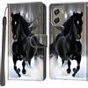 PHINIENLAND Cover per Motorola Moto G06 custodia portafoglio Cavallo nero | 3 scomparti carte, 1 tasca banconote, Chiusura magnetica, Supporto, Pelle PU flip cover per Moto G06 Power