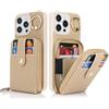 SailorTech Custodia per telefono per iPhone 12 Pro Max Supporto ad anello con cerniera per carta di credito, iPhone 12 Pro Max Custodia in pelle Portafoglio con portacarte per donne-Beige
