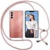ISOI Cover con Cordino per Samsung Galaxy M13 4G, Custodia Trasparente con Collana Tracolla Laccio Collo Ultra Sottile Morbido TPU Silicone Antiurto AntiGraffio Antiscivolo Case, Rosa