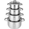 KARL HAUSMANN Set Pentole 4 Pezzi Acciaio Inox con Coperchi Termometro - Batteria Cucina Induzione, Pentole per Uso Quotidiano, Gas, Elettrico, Vetroceramica, 4 Misure