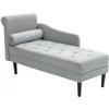 HOMCOM Chaise Longue Trapuntato con Cuscino e Bracciolo Sinistra in Velluto, Divano Imbottito, Poltrona Chaise Longue con Gambe in Legno Massello per Soggiorno, Ufficio e Salotto, Grigio