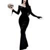 LUYANA Morticia Addams - Abito da strega gotico, per Halloween, sexy, senza spalline, colore: nero, A-nero., XS