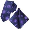 GASSANI Set Elegante Cravatta Uomo Paisley Fiore Sottile Slim 6 cm, Blu Notte Scuro Viola, Lunghezza Extra Lungo, Con Pochette Fazzoletto, Matrimonio