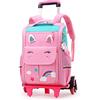 Tanou Zaino Scuola Elementare Trolley, 14 Pollici Zaini Trolley con 6 Ruote per Bambina, Zaino con Rotelle Elementari Staccabile per Scuola Viaggi, 4-9 Anni, Rosa
