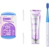 Vonmerie Set da viaggio - Spazzolino da viaggio pieghevole con stuzzicadenti e dentifricio, mini spazzolino da denti per adulti e bambini con bretelle, set da viaggio ortodontico (blu)