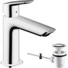 hansgrohe Logis - Rubinetto per lavabo con scarico a tirante, Miscelatore lavabo risparmio idrico (EcoSmart) con altezza bocca 110 mm, cromo, 71251000