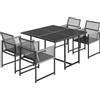 Outsunny Set di 5 Pezzi Mobili da Giardino, Tavolo in Vetro con 4 Sedie Traspiranti, Schienale Pieghevole Intreccio a Corda, Grigio Chiaro | Aosom Italy