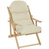 HOMCOM Poltrona Pieghevole e Reclinabile in Legno, Poltrona Relax Confortevole con Cuscino Imbottito Spesso, Bianco Crema | Aosom Italy