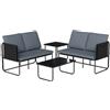 Outsunny Set di 4 Pezzi Giardino Esterno con 2 Divani a 2 Posti, 2 Tavoli in Vetro, Cuscini, Fodere Rimovibili e Tasche, Grigio | Aosom Italy