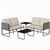 Outsunny Set di 4 Pezzi Giardino Esterno con 2 Divani a 2 Posti, 2 Tavoli in Vetro, Cuscini, Fodere Rimovibili e Tasche, Kaki | Aosom Italy