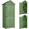 Outsunny Armadio da Giardino in Legno, Capanno Attrezzi con 3 Ripiani Rimovibili, Porta con Serratura, Tetto a Capanna Rivestito in Asfalto, Ventilazione, Verde | Aosom Italy