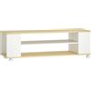HOMCOM Mobile TV con Ruote 120 cm, Mobile per TV fino a 140 cm con 2 Ripiani Aperti, Bianco e Naturale | Aosom Italy