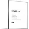 JUNOMI® Cornice portafoto 50 x 60 cm, alluminio argento lucido elegante - profilo slim, vetro acrilico antiurto, appendiatura orizzontale e verticale