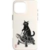 SKLVL Custodia per iPhone 16 Pro Max Carino gatto equitazione tartaruga giapponese Sumi-e Ink Art