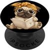 Bookworm Teacher Theme Library Reader Gr Pug Piccolo Libro Lettura Cane Amante Grafica Ritratto Rotondo PopSockets PopGrip Adesivo