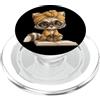 Bookworm Teacher Theme Library Reader Gr Ritratto grafico dell'amante degli animali della lettura del libro aperto del procione PopSockets PopGrip per MagSafe