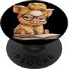 Bookworm Teacher Theme Library Reader Gr Piglet Libro Aperto Lettura Animale Amante Grafico Ritratto PopSockets PopGrip Adesivo