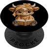 Bookworm Teacher Theme Library Reader Gr Bambino Mucca Libro Aperto Lettura Animale Amante Grafica Vitello Rotondo PopSockets PopGrip Adesivo