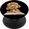 Bookworm Teacher Theme Library Reader Gr Ritratto grafico di Fluffy Puppy, libro aperto, amante del cane PopSockets PopGrip Adesivo