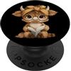 Bookworm Teacher Theme Library Reader Gr Baby Mucca Piccolo Libro Lettura Animali Amante Grafica Vitello Rotondo PopSockets PopGrip Adesivo