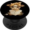 Bookworm Teacher Theme Library Reader Gr Bambino Mucca Libro Aperto Lettura Animale Amante Grafica Vitello Rotondo PopSockets PopGrip Adesivo