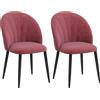 EasyComfort Set 2 Sedie da Pranzo in Velluto Imbottite con Gambe in Metallo, Rosso