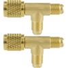 Fukaisu 2pz Raccordo Rapido di Accesso a T, Adattatore a T per Valvole SAE in Ottone da 1/4'' Parti di Condizionamento dell'Aria per Manometro R22 R12 R134 Collettore Pompa Vuoto Profondo