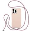 ZTOFERA Custodia a tracolla per iPhone 16 Pro Max (6,9 pollici), custodia protettiva in silicone liquido con cinturino regolabile per il collo collana cover morbida per iPhone 16 Pro Max, rosa