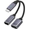 leizhan Splitter USBC a 2 porte, Adattatore caricatore USB-C PD 100W Ricarica Rapida + Adattatore Cuffie USB/Trasferimento Dati 480 Mbps/Supporto OTG - Nero