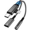 ROCKETEK 2 in 1 Adattatore Light-ning + USB-C Jack 3,5 mm e Ricarica PD 60W Type C Cuffie Adattatore iPhone Jack Adattatore Lighning Cavo Dongle HiFi Aux Sdoppiatore per iPhone 16/15/14/13/12/11/X/Pad/Samsung