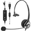 Wantek Cuffie con Microfono 601N, Cuffie Mono con Microfono Cancellante, Cuffie USB/Type-C per Computer Portatile Tablet Smartphone Call Center Business Convegni Online
