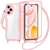 FERLAN Cover per Honor 400 Pro con Cordino, 360 Gradi Antiurto Custodia con Protezione Schermo Integrata Trasparente Rugged TPU Bumper Doppia Protettiva Cover per Honor 400 Pro -Rosa