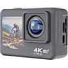 fceoul Action Cam 1080P FHD 16MP, Videocamera Sportiva Subacquea 40M con Doppio Schermo 2 e 1.3, Fotocamera Impermeabile per Vlog e Sport, con Scheda SD 32GB, 2 Batterie 1050mAh e Accessori(Grigio)