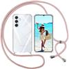 ISOI Cover con Cordino per Samsung Galaxy A16 4G/5G, Custodia Trasparente con Collana Tracolla Laccio Collo Ultra Sottile Morbido TPU Silicone Antiurto AntiGraffio Antiscivolo Case, Rosa
