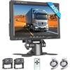 Hodozzy Telecamera Posteriore 2 Telecamere 7 Pollici IPS Monitor AHD Fotocamera Impermeabile, Visione Notturna Anteriore Telecamera Retromarcia Auto Cablata, (9-36 Volt) Kit Telecamera Backup