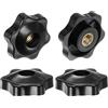 QUARKZMAN Pomelli a Stella Filettatura Femmina 1/4-20 Testa 32mm Nero 4pz | Plastica con Foro Passante, Vite in Ottone, Manopole a Compressione Filettate
